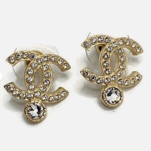 Authentic Chanel CC Earrings With Crystals Gold Hardware Brand New In Box